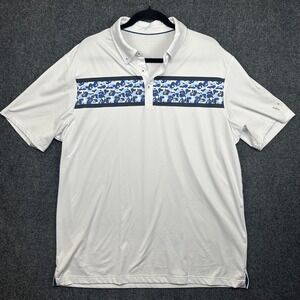 MAELREG Performance Men XL Golf Polo White Blue Camo Stripe Stretch Short Sleeve